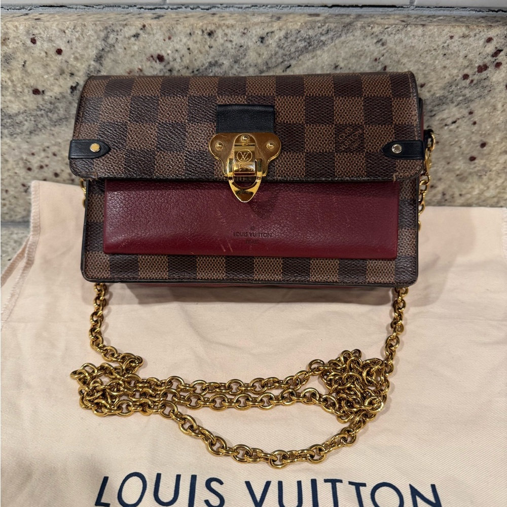 LOUIS VUITTON Damier Ebene Vavin Chain Wallet Red
